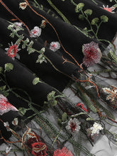 Load image into Gallery viewer, Wine Red Semi Mesh Flower Embroidered Short Sleeve 50S Swing Dress