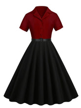 Load image into Gallery viewer, Wine Red Solid Color 1950S Vintage Shirt Swing Dress