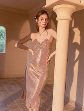 Load image into Gallery viewer, V Neck Sequined Mermaid Dress With Straps