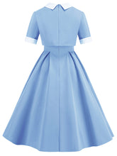 Load image into Gallery viewer, 2PS Baby Blue Peaked Collar Short Sleeve 1950S Coat With Strap Vintage Dress Inspired By Mrs. Maisel