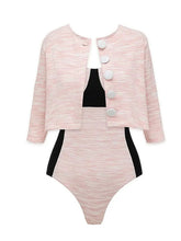 Load image into Gallery viewer, 2PS Pink Retro Tweed One Piece Swimsuit with Cropped Jacket Set