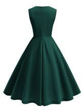 Load image into Gallery viewer, Dark Green V Neck Sleeveless Swing 1950S Vintage Dress