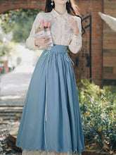 Load image into Gallery viewer, 1950S Vintage Embroidered Puffed Sleeve Shirt And Swing Skirt Set