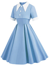 Load image into Gallery viewer, 2PS Baby Blue Peaked Collar Short Sleeve 1950S Coat With Strap Vintage Dress Inspired By Mrs. Maisel