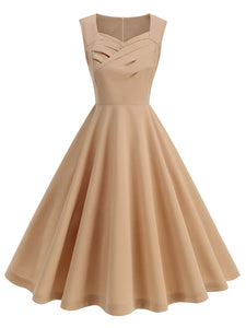 Dark Green V Neck Sleeveless Swing 1950S Vintage Dress