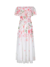Load image into Gallery viewer, Women's Purple Off-Shoulder Chiffon Dress with Ruffle Trim and Side Slit