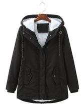 Load image into Gallery viewer, Women's Navy Blue Fleece Lined Hooded Parka Jacket and Warm Winter Coat Heavyweight Windbreaker with Pockets