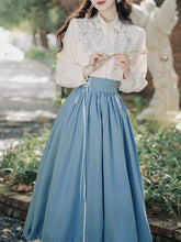 Load image into Gallery viewer, 1950S Vintage Embroidered Puffed Sleeve Shirt And Swing Skirt Set