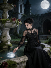 Load image into Gallery viewer, Women's Gothic Black Semi-Sheer Lace Long Puff Sleeve Dress