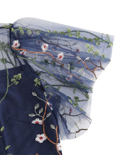 Load image into Gallery viewer, Wine Red Semi Mesh Flower Embroidered Short Sleeve 50S Swing Dress
