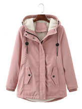 Load image into Gallery viewer, Women's Navy Blue Fleece Lined Hooded Parka Jacket and Warm Winter Coat Heavyweight Windbreaker with Pockets