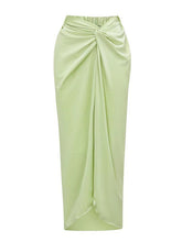 Load image into Gallery viewer, Mint Green Sequin Leaf Embroidered One Piece Bodysuit with Ruched Draped Sarong Maxi Skirt