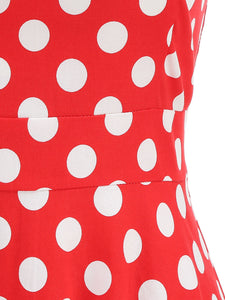 Red Polka Dots Turn Down Collar Short Sleeves 1950S Vintage Shirt Dress