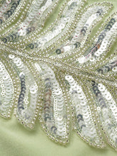 Load image into Gallery viewer, Mint Green Sequin Leaf Embroidered One Piece Bodysuit with Ruched Draped Sarong Maxi Skirt