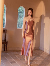 Load image into Gallery viewer, Pink Satin Split Sexy Bodycon Maxi Party Dress With Straps