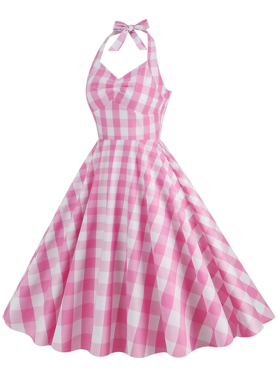 Pink And White Barbie Same Style Plaid Halter Classis Style 1950S Vintage Dress, Pink / S Pink And White Barbie Same Style Plaid Halter Classis Style 1950S Vintage Dress, Pink / S