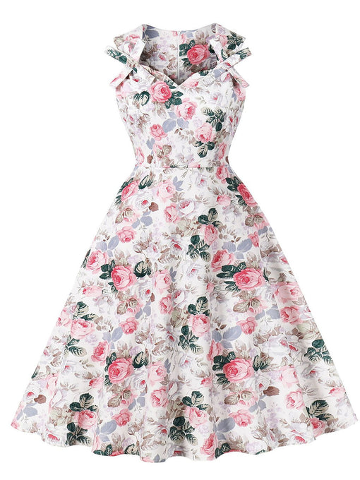 Sweet Rose Printed Cotton 1950s Vintage Swing Dress