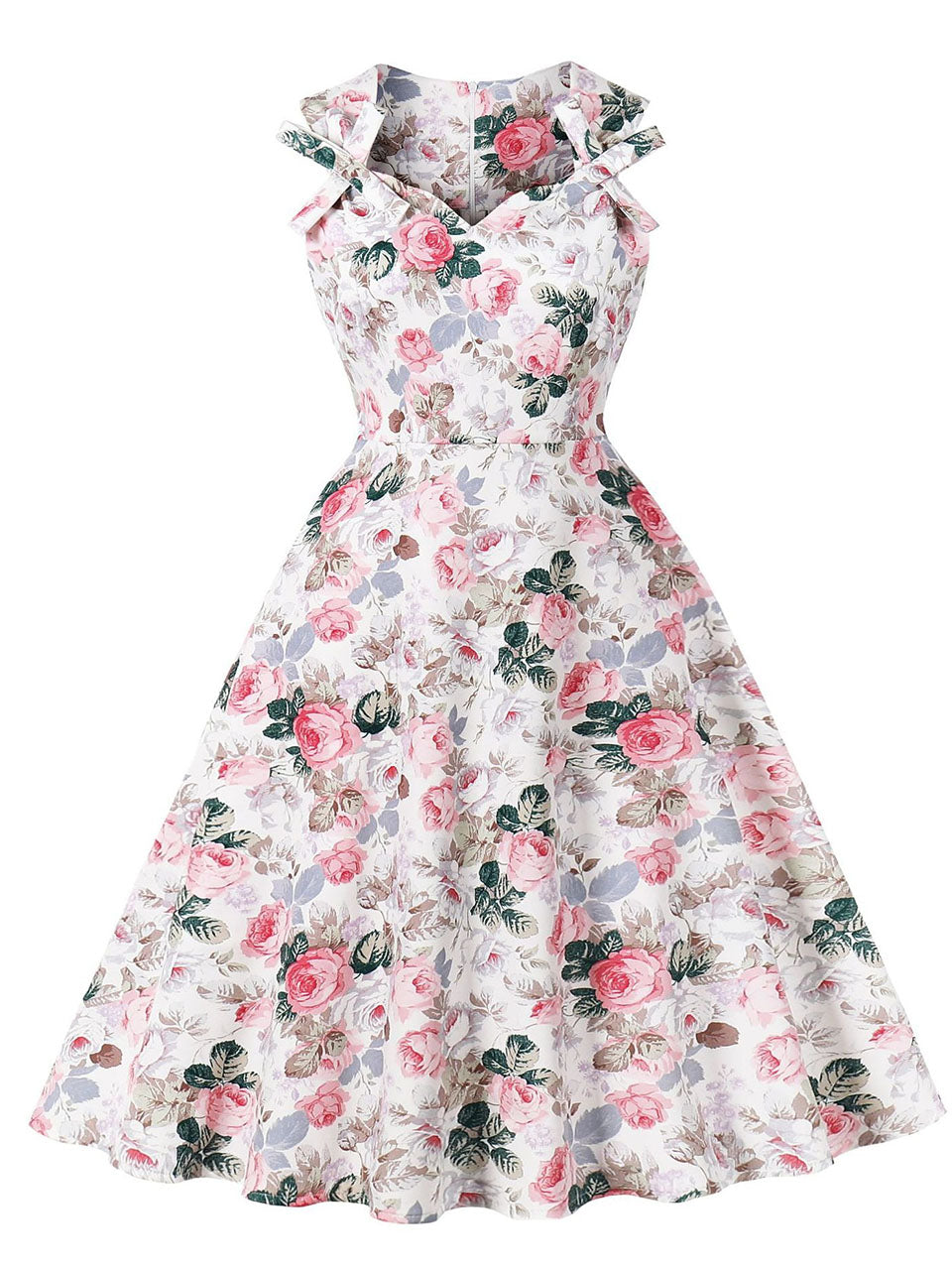 Sweet Rose Printed Cotton 1950s Vintage Swing Dress