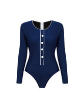 Load image into Gallery viewer, Women's Navy One-Piece Long Sleeve Swimsuit with Detachable Shorts Swimwear Set