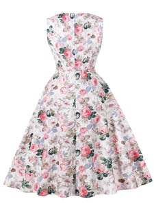Sweet Rose Printed Cotton 1950s Vintage Swing Dress