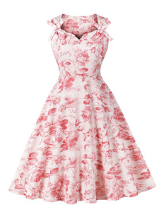 Sweet Rose Printed Cotton 1950s Vintage Swing Dress