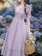 Load image into Gallery viewer, Purple Square Collar Butterfly Sleeve Vintage Fairy Dress