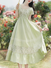 Load image into Gallery viewer, Green Square Collar Short Sleeve Vintage Fairy Lace Dress