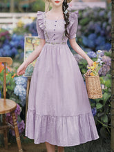 Load image into Gallery viewer, Purple Square Collar Butterfly Sleeve Vintage Fairy Dress