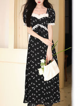 Load image into Gallery viewer, Black Bow Lace Square Neck Regency Dress