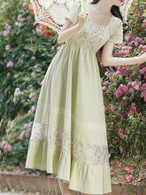 Load image into Gallery viewer, Green Square Collar Short Sleeve Vintage Fairy Lace Dress