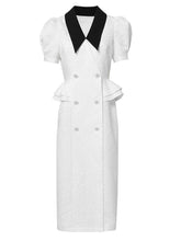 Load image into Gallery viewer, White V Neck Short Sleeve 1940S Bodycon Vintage Dress
