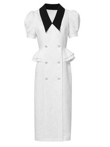 White V Neck Short Sleeve 1940S Bodycon Vintage Dress