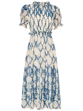 Load image into Gallery viewer, Blue Floral Print Puff Sleeve Organza 1950S Dress