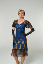 Load image into Gallery viewer, V Neck Sequined Beaded Tassels 1920S Gatsby Dress