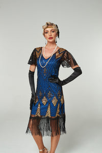 V Neck Sequined Beaded Tassels 1920S Gatsby Dress