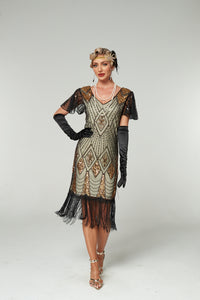 V Neck Sequined Beaded Tassels 1920S Gatsby Dress