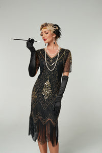 V Neck Sequined Beaded Tassels 1920S Gatsby Dress