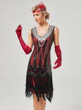 Load image into Gallery viewer, Deep V Neck Sequined Beaded Tassels 1920S Gatsby Dress