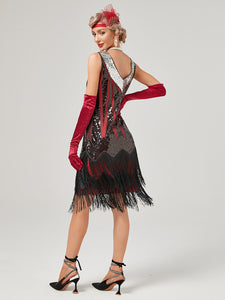 Deep V Neck Sequined Beaded Tassels 1920S Gatsby Dress