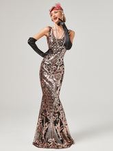 Load image into Gallery viewer, Gold 1920S Sequined Fringe Flapper Maxi Dress