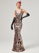 Load image into Gallery viewer, Gold 1920S Sequined Fringe Flapper Maxi Dress