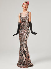 Load image into Gallery viewer, Gold 1920S Sequined Fringe Flapper Maxi Dress