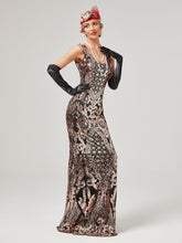 Load image into Gallery viewer, Gold 1920S Sequined Fringe Flapper Maxi Dress