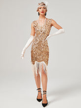Load image into Gallery viewer, Pink V Neck Sequined Beaded Tassels 1920S Gatsby Dress