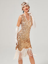 Load image into Gallery viewer, Pink V Neck Sequined Beaded Tassels 1920S Gatsby Dress