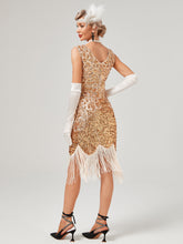 Load image into Gallery viewer, Pink V Neck Sequined Beaded Tassels 1920S Gatsby Dress