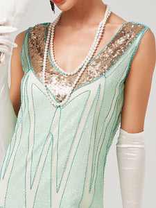 Deep V Neck Sequined Beaded Tassels 1920S Gatsby Dress