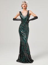 Load image into Gallery viewer, Gold 1920S Sequined Fringe Flapper Maxi Dress