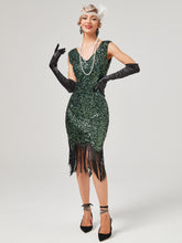 Load image into Gallery viewer, Pink V Neck Sequined Beaded Tassels 1920S Gatsby Dress