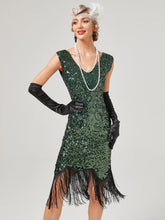 Load image into Gallery viewer, Pink V Neck Sequined Beaded Tassels 1920S Gatsby Dress